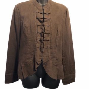 NWT Linen Cropped Jacket w Ruffled Trim Brown